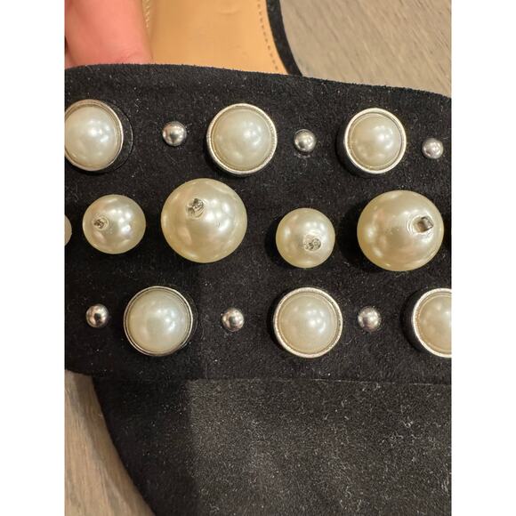 A New Day Size 7 Black Faux Pearl Embellished Flat Slip On Slide Sandals - Picture 5 of 6